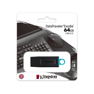 Kingston 64GB USB 3.2 DataTraveler Exodia USB Flash Drive with Protective Cap and Keyring