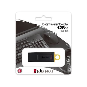 Kingston DataTraveler Exodia 128GB USB 3.2 Flash Drive (Black/Yellow loop attach to key rings)