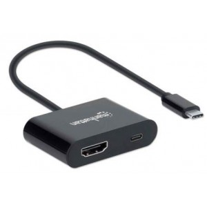 Manhattan USB Type C to HDMI Converter with Power Delivery Port  - Black