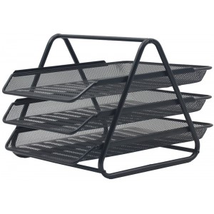 SDS M700 Wire Mesh Metal Desk Letter Tray Set - 3-Tier  Black