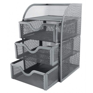 SDS M850 Wire Mesh 3-Drawer Mini Desktop Organizer - Silver