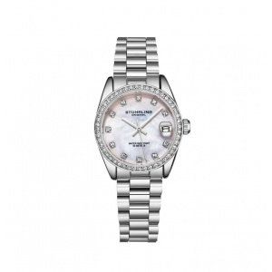 Stuhrling Original Women's Quartz Crystal Studded Silver Bracelet Watch
