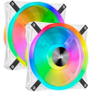 Corsair iCUE QL140 RGB 140mm PWM White Fan — Dual Fan Kit with Lighting Node Core