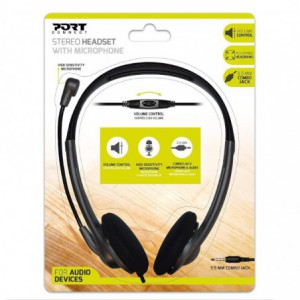 Port Stereo Headset with Mic with 1.2m Cable/1 x 3.5mm/Volume Controller - Black