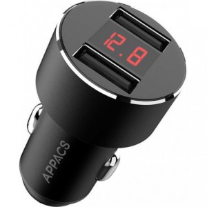 Appacs C15 Dual Port Metal Car Charger with LED Display 5V3.1A
