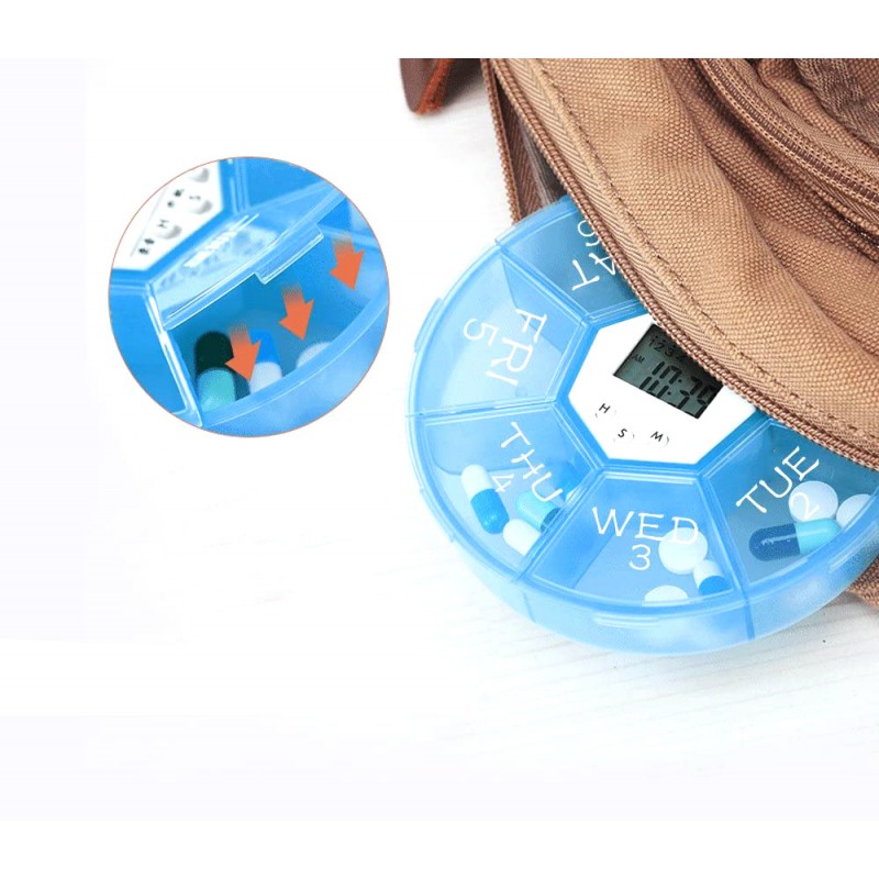 Pill Box Organizer with Electronic Timer (Round) - GeeWiz