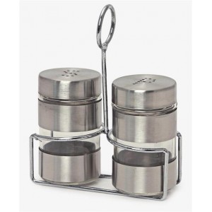 Totally 3pc Salt &amp; Pepper Set with Stand - Silver