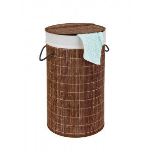 BAMBOO LAUNDRY BASKET 55L - DARK BROWN - WITH LAUNDRY BAG