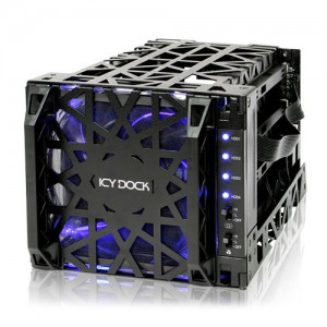 ICY Dock Black Vortex MB074SP-1B 4 Bay 3.5" SATA Hard Drive Backplane Cooler Cage with 120mm Front LED Fan in 3x 5.25" Bay (Internal Sata) - Open Box