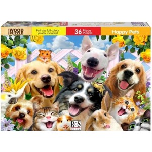 RGS 36 Piece A4 Wooden Puzzle Happy Pets-Interlocking Pieces 210 x 297mm