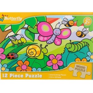 Butterfly 12 Piece A4 Wooden Puzzle Backyard Bugs -Interlocking Pieces 210 x 297mm