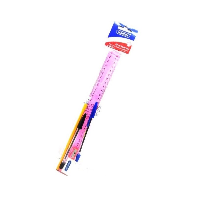 Marlin 6 Piece Writing Pack- 30cm Ruler - Pink - GeeWiz