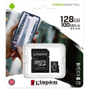 Kingston Technology - Canvas Select Plus microSD Card SDCS2/128 GB Class 10 (SD Adapter Included)