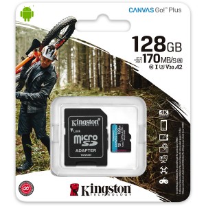 Kingston Technology - 128GB microSDXC Canvas Go Plus 170MB/s Read UHS-I  C10  U3  V30  A2/A1 Memory Card + Adapter