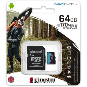 Kingston Technology - 64GB microSDXC Canvas Go Plus 170MB/s Read UHS-I  C10  U3  V30  A2/A1 Memory Card + Adapter