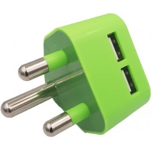 Whizzy Dual USB Port 3 Pin Wall Charger - Green