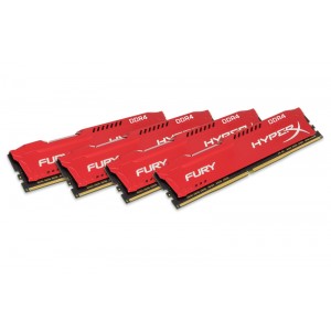 Kingston - HyperX Fury 64GB (16GB x 4 kit) DDR4-2400 CL15 1.2v - 288pin Memory Module (Red Heatsink)