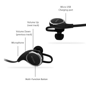 QCY QY8 Mini Bluetooth 4.1 Headphones with Microphone for iPhone, iPad, Samsung and Android Smartphone - Black