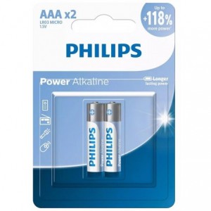 Philips AAA LR03 Alkaline Batteries 1.5v - 2 - Pack