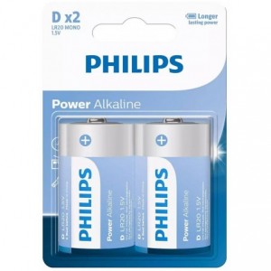 Philips D / LR20 Alkaline 1.5v Batteries - 2-Pack