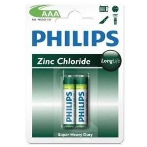 Philips AAA R03 Zinc Carbon Batteries 1.5v - 2-Pack
