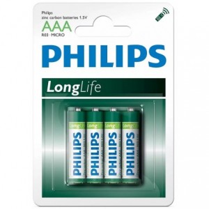 Philips AAA / R03 Zinc Chloride Batteries 1.5v - 4-Pack
