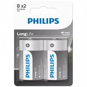 Philips D / R20 Zinc Chloride 1.5v Batteries Dual Pack