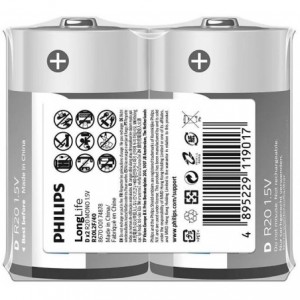 Philips D / R20 Zinc Chloride 1.5v Batteries 2-Pack