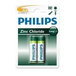 Philips R6 Zinc Chloride AA 1.5v Batteries 2 Pack