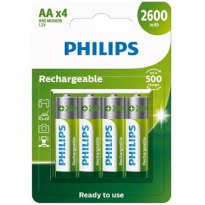 PHILIPS RECHARGEABLE BATTERIES AA 4 PACK 2600MAH