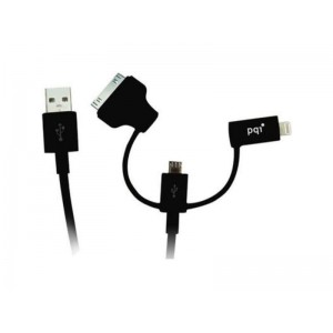 PQI i-Cable Multi-Plug Apple MFi-Certified - 90cm - Black
