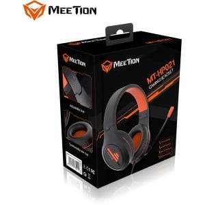 Meetion - HP021 Stereo Gaming Headset with Mic - Black &amp; Orange Lightweight Backlit