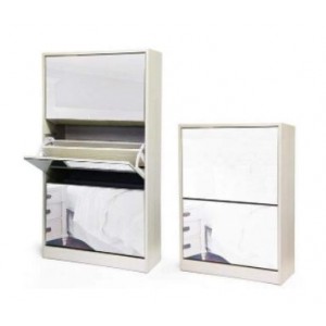 Fine Living Mirror Shoe Cabinet - 3+2 Tier - Grey