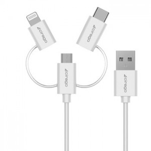 Cirago 3-in-1 Sync and Charge Cable with Lightning, USB-C, Micro USB Connectors - White