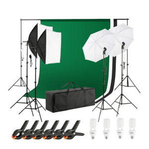 Photo Video Studio Light Kit | 24pcs with 3 Backdrops (Green- White- Black)