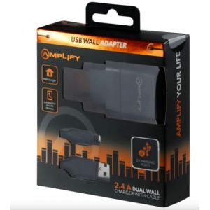 Amplify Dual USB Wall Charger with Micro USB Cable - Black