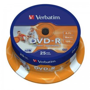 Verbatim - 4.7GB DVD-R (16X) - PRINTABLE SPINDLE (BOX OF 25)