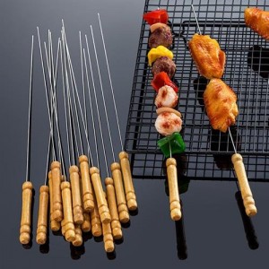 Casey 12 Piece Stainless Steel 30cm Length BBQ Kebab Skewers with Wooden Handle