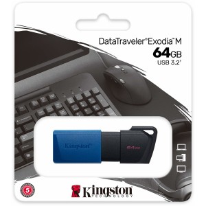 Kingston Technology - 64GB USB 3.2 Gen 1 DataTraveler Exodia M Flash Drive - Black/Blue