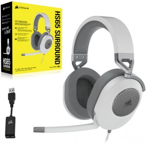 Corsair HS65 Surround 7.1 Sound Wired Gaming Headset - White/Grey
