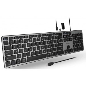 Macally UCZKEYHUBACSG Wired USB C Keyboard with USB Ports - Space Gray/Black