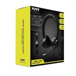 Port Designs Comfort Office USB Stereo Headset with Microphone - Black