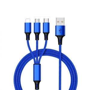 3 in 1 USB Multi Charging Cable - Nylon / supports iPhone / Micro USB / USB Type C