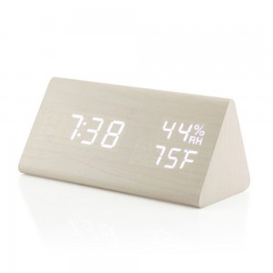 Triangle Wooden Clock with LED Display - White