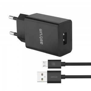 Astrum Pro U20 10W 2A USB-A Wall Fast Travel Charger + Micro USB Cable – Black
