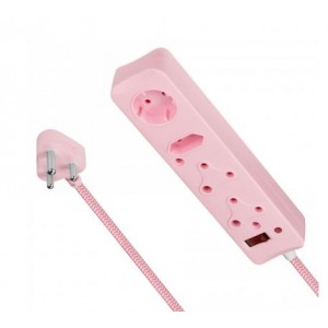 Switched 4 Way Surge Protected Multiplug 0.5M Braided Cord - Pink