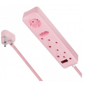 Switched 4 Way Surge Protected Multiplug 3M Braided Cord - Pink