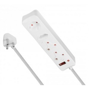 Switched 4 Way Surge Protected Multiplug 3M Braided Cord - White