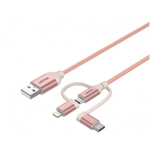 Unitek 3-in-1 USB 2.0 to Micro USB Multi Charging Cable with USB-C/ Lightning Adapter - Rose Gold