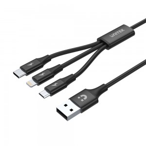 Unitek 1.2m 3-in-1 Type-C- Micro USB and Lightning 2.4A Charging Cable (C14049BK)